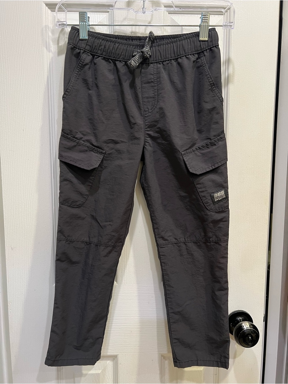 Kids Gray Cargo Jogger Pants with Elastic Waist